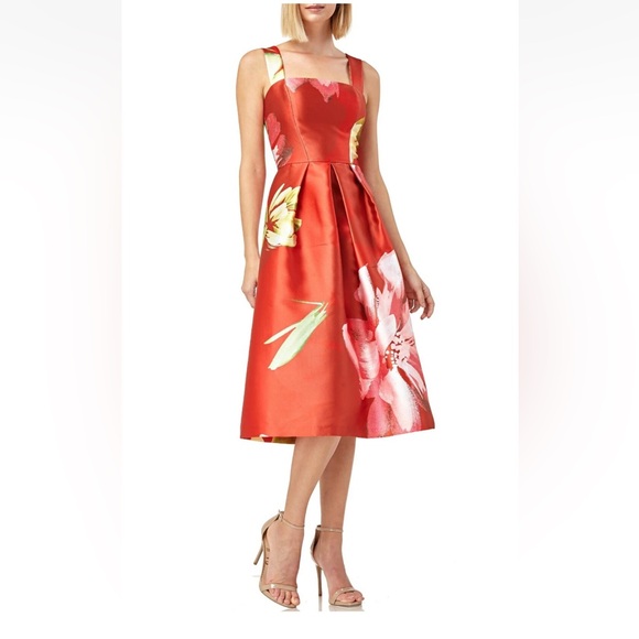 Kay Unger New York Floral-Print Sleeveless Mikado Cocktail Dress w/ Pockets 6 - Picture 3 of 17